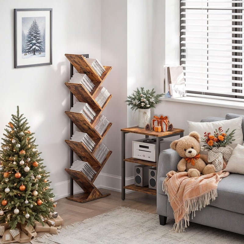 HOOBRO Tree Bookshelf, 9-Tier Bookcase Wooden Shelves, Floor Standing Storage Rack, for Display of CDs, Books in Living Room, Home Office, Wooden bookshelf for Bedroom, Rustic Brown EBF08SJ01G1 - Image 1