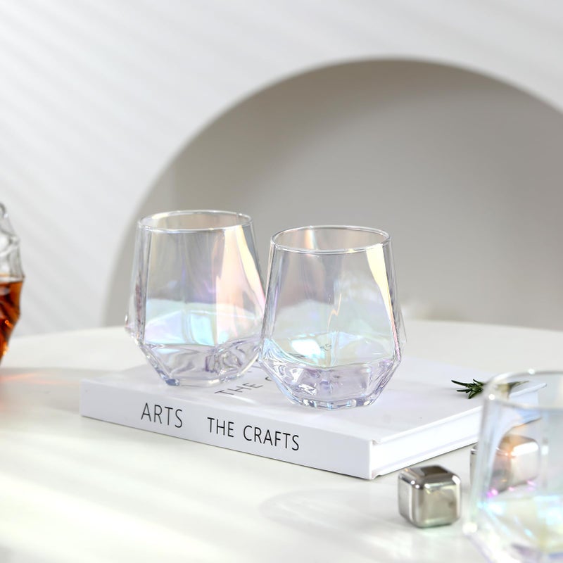 Baclife Hand Blown Stemless Wine Glasses Set Of 6 - 10 Oz Crystal Red Wine Glass - Premium Iridescent Diamond Shaped Drinking Glasses In Gift Box - Unique Gift For Wedding  Anniversary  Mother'S Day - Image 5