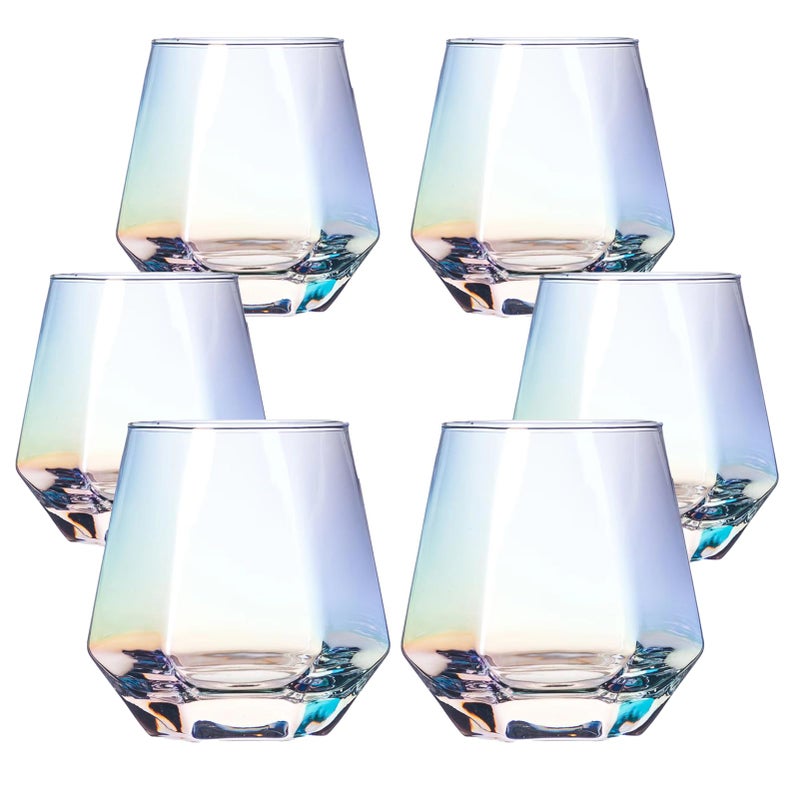 Baclife Hand Blown Stemless Wine Glasses Set Of 6 - 10 Oz Crystal Red Wine Glass - Premium Iridescent Diamond Shaped Drinking Glasses In Gift Box - Unique Gift For Wedding  Anniversary  Mother'S Day - Image 1