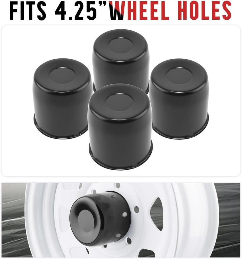 RTRHINOTUNING 4PCS 108mm Push Through Wheel Center Caps Matte Black Rim Center Caps for 4.25" Truck Trailer RV SUV Wheels Center Bores - Image 3