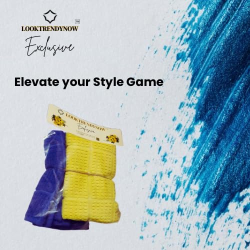 LookTrendyNow Super Soft Lint Free Quick Dry Gym Towel Essence (Yellow Dark Blue) |41X61 cms| (Pack of 2) - Image 2