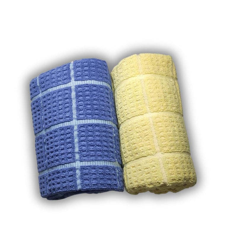 LookTrendyNow Super Soft Lint Free Quick Dry Gym Towel Essence (Yellow Dark Blue) |41X61 cms| (Pack of 2) - Image 1