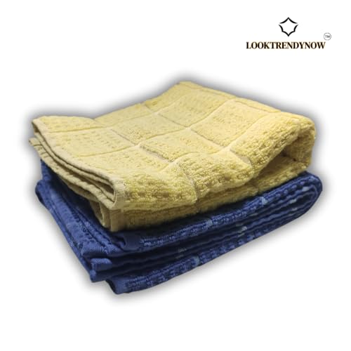 LookTrendyNow Super Soft Lint Free Quick Dry Gym Towel Essence (Yellow Dark Blue) |41X61 cms| (Pack of 2) - Image 3