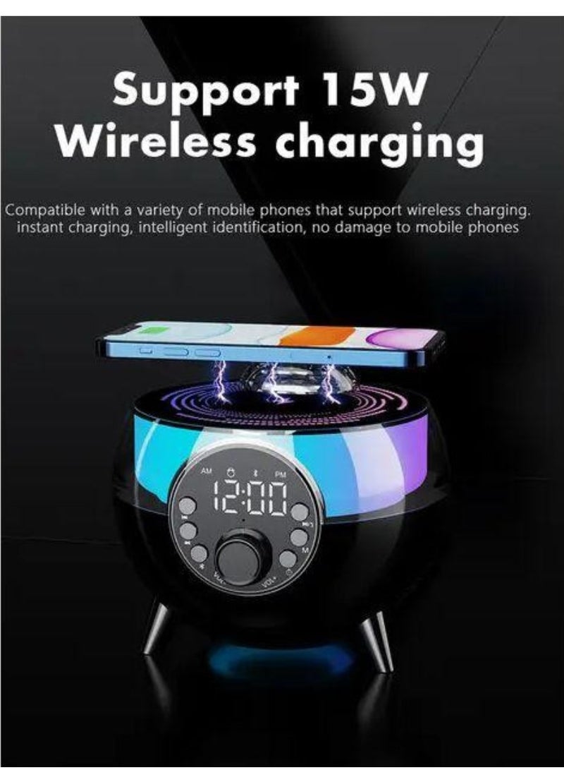 HM-2310 Sky Light Bluetooth Speaker with Wireless Charging -- 3-in-1 LED Ambient Night Light + 15W Fast Qi Charging Pad + Stereo Sound | Portable Speaker for Bedroom, Office, Desk | USB-C Powered || Touch Control | Modern Design | Ideal Gift - Image 2