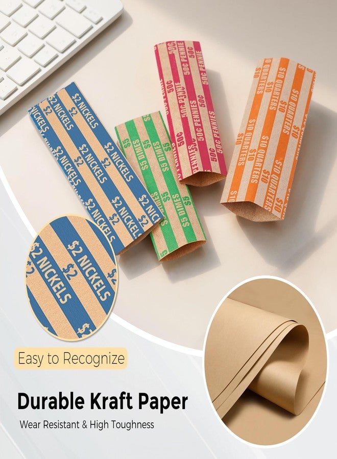 Sumerfnt Coin Wrappers 100 Assorted, Flat Coin Rolls Wrappers, Including 30 Quarters, 30 Pennies, 20 Dimes, 20 Nickels - Image 3