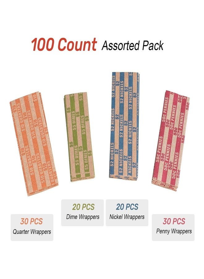 Sumerfnt Coin Wrappers 100 Assorted, Flat Coin Rolls Wrappers, Including 30 Quarters, 30 Pennies, 20 Dimes, 20 Nickels - Image 4