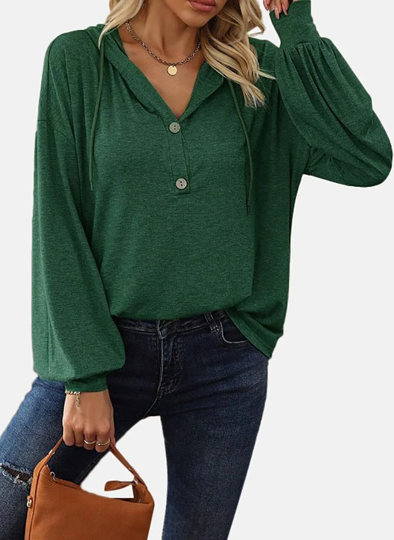YUNIQEE Green Solid Relaxed Long Sleeve Top
