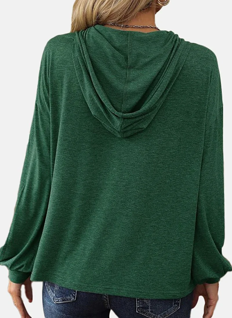 يونيكي Green Solid Relaxed Long Sleeve Top