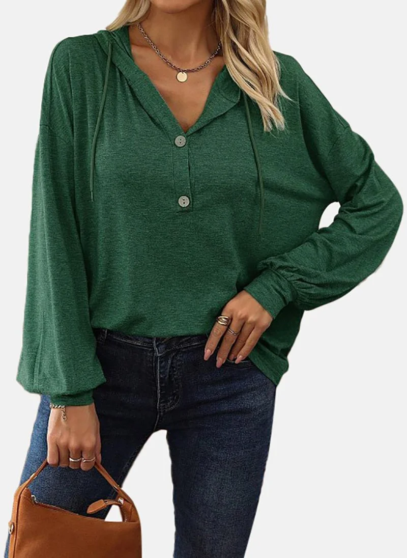 يونيكي Green Solid Relaxed Long Sleeve Top