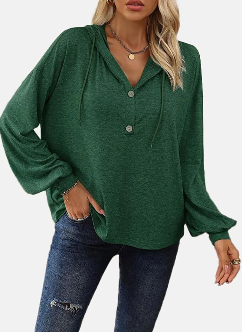 يونيكي Green Solid Relaxed Long Sleeve Top
