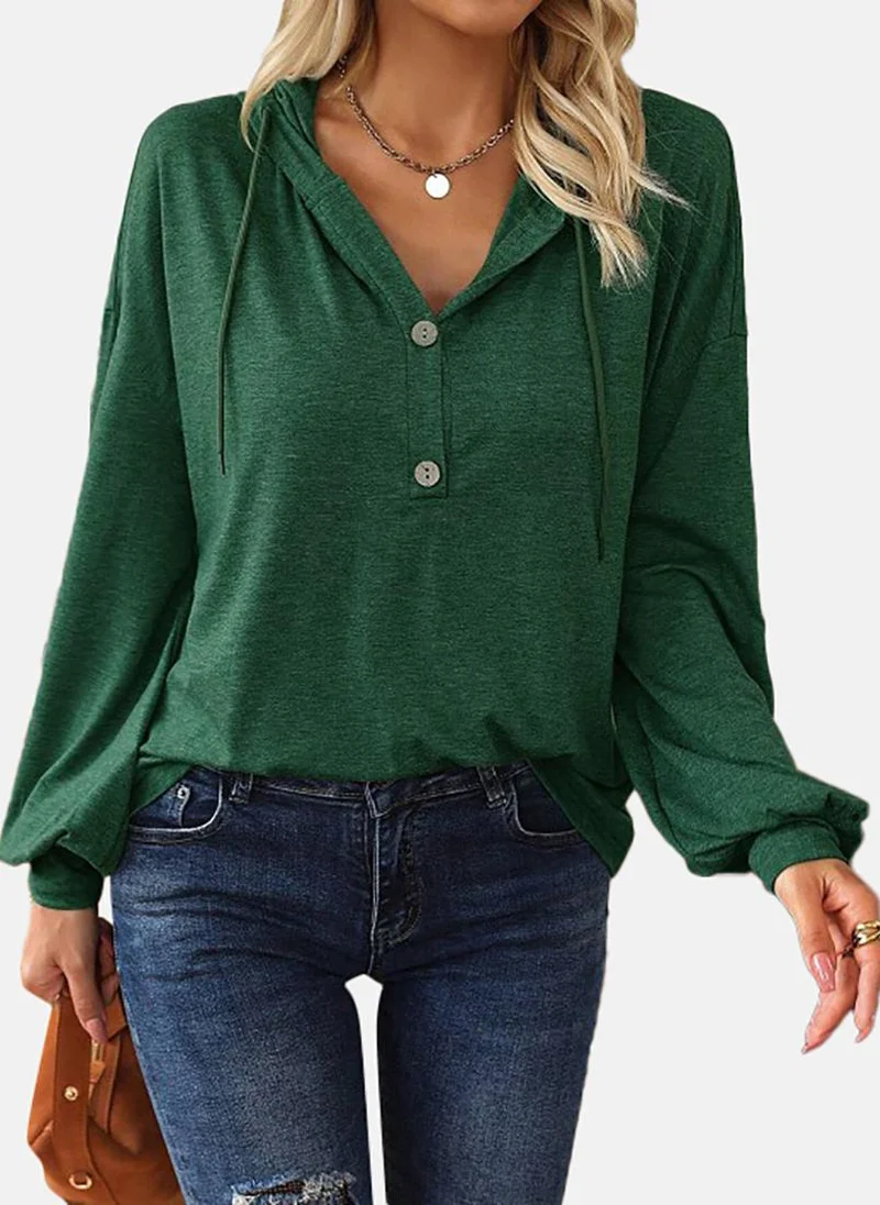 يونيكي Green Solid Relaxed Long Sleeve Top