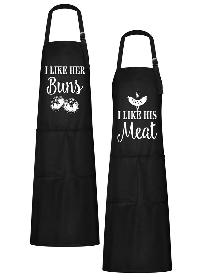 Chuarry 2 Pcs His and Her Aprons for Couple Gift Wedding Anniversary Matching Couple Kitchen Apron with Adjustable Neck Strap(Meat and Buns) - Image 1
