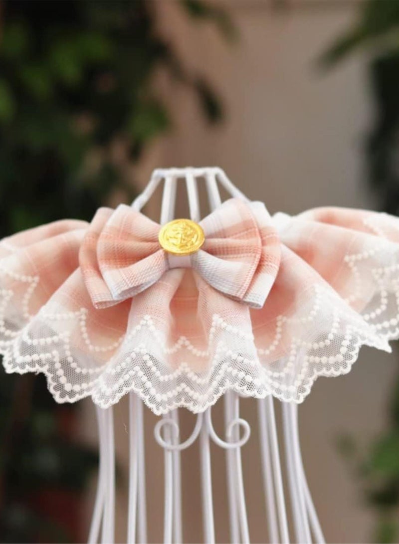 GGOOT Pet dog collar Original Design Pink Plaid Ribbon Dog Bowtie Organza Cotton Gauze Dog Necklace Bibs Cat Accessories Special Kitten Pet Products Pet collar(Pink,S- for neck20-25cm)  - Image 2