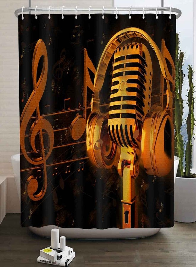 NTETSN Music Shower Curtain Musical Instrument Gold Microphone and Music Notes Bath Curtain Black Background Art Deco 72x72 Inch Polyester Fabric Bathroom Curtain YLOKNT0036 - Image 1