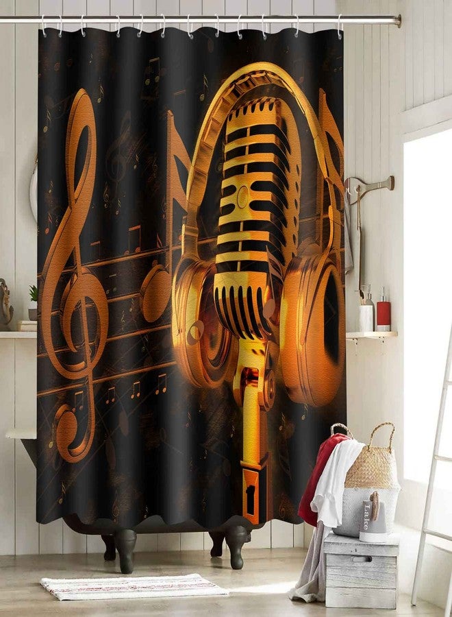 NTETSN Music Shower Curtain Musical Instrument Gold Microphone and Music Notes Bath Curtain Black Background Art Deco 72x72 Inch Polyester Fabric Bathroom Curtain YLOKNT0036 - Image 2