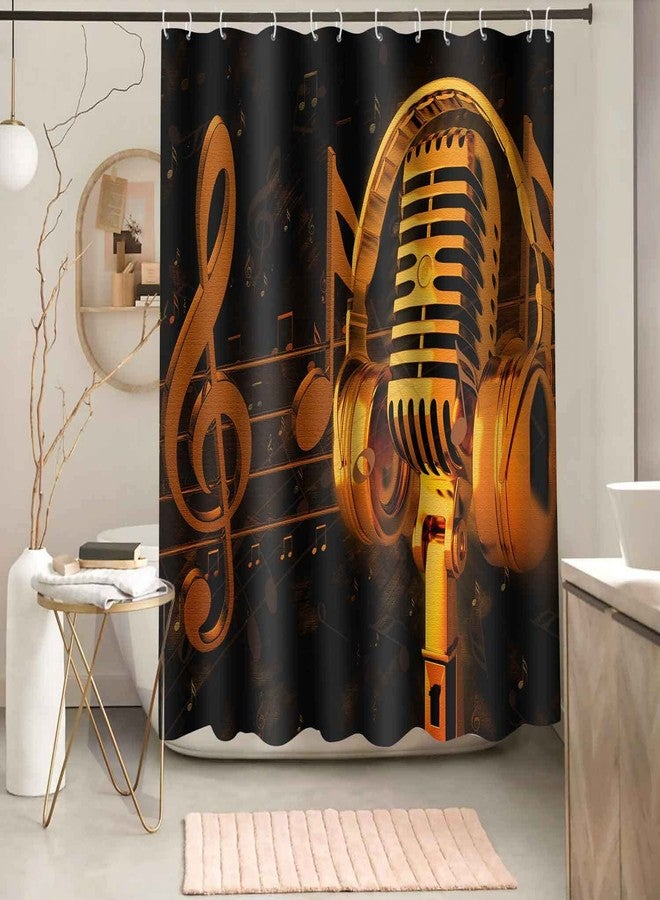 NTETSN Music Shower Curtain Musical Instrument Gold Microphone and Music Notes Bath Curtain Black Background Art Deco 72x72 Inch Polyester Fabric Bathroom Curtain YLOKNT0036 - Image 4