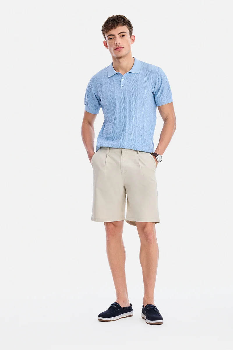 سنيتش Sky Blue Geometric Half Sleeve Regular Fit Casual T-Shirt