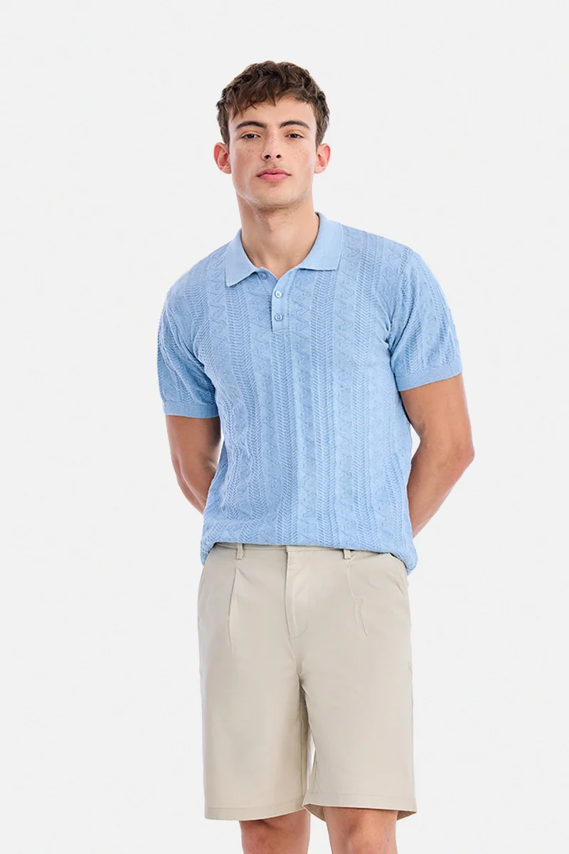 سنيتش Sky Blue Geometric Half Sleeve Regular Fit Casual T-Shirt