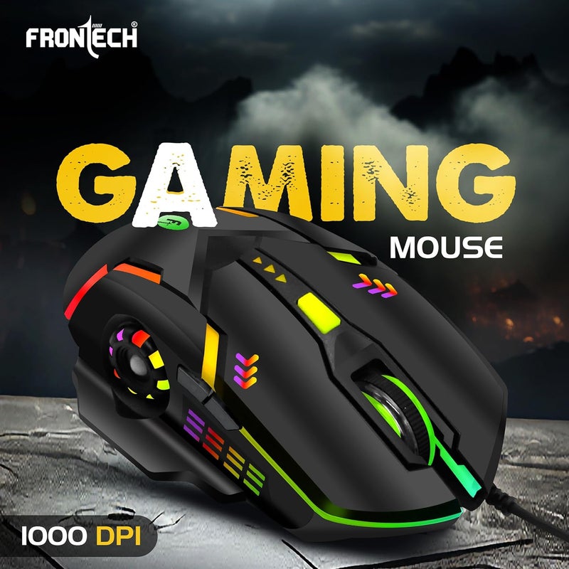 FRONTECH Wired Super Design Gaming Keyboard and Optical Mouse Combo with RGB Backlight Effects| 104 Membrane Keys | USB Plug & Play | Ergonomic & Comfortable Design (KB-0039, Black) - Image 4