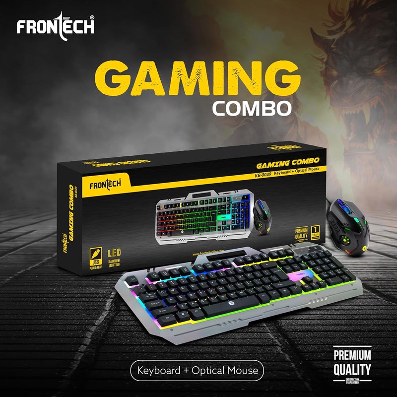 FRONTECH Wired Super Design Gaming Keyboard and Optical Mouse Combo with RGB Backlight Effects| 104 Membrane Keys | USB Plug & Play | Ergonomic & Comfortable Design (KB-0039, Black) - Image 2