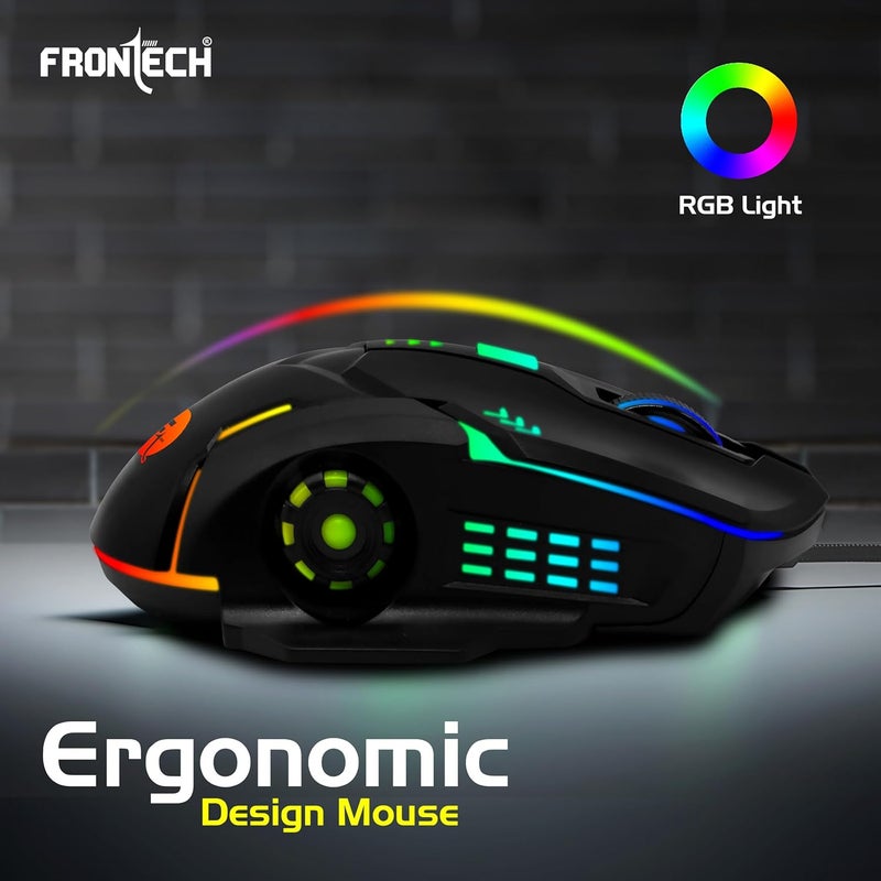 FRONTECH Wired Super Design Gaming Keyboard and Optical Mouse Combo with RGB Backlight Effects| 104 Membrane Keys | USB Plug & Play | Ergonomic & Comfortable Design (KB-0039, Black) - Image 5