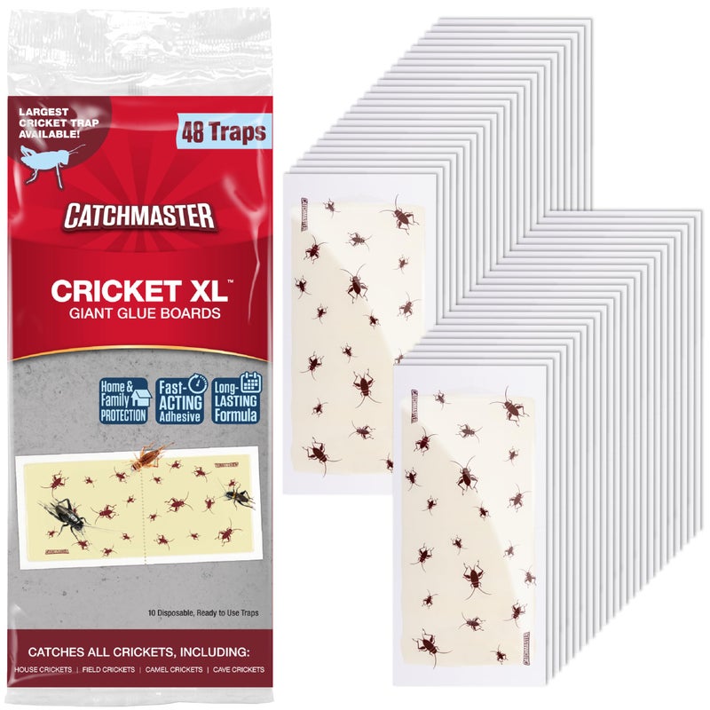Catchmaster Cricket XL Giant Glue Boards 48Pk, Cricket Traps Indoor with Adhesive Attractant Design, Bug Catcher Traps for Inside Your Home, Insect Killer for House & Garage, Pest Control for Home - Image 1