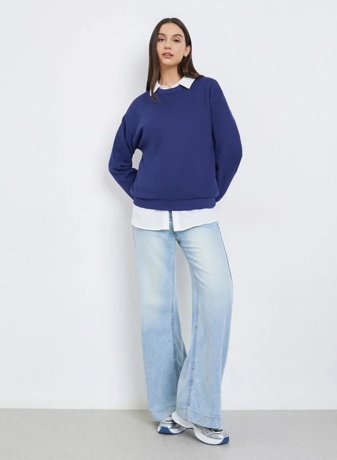 تايك تو سويت شيرت سادة بياقة دائرية