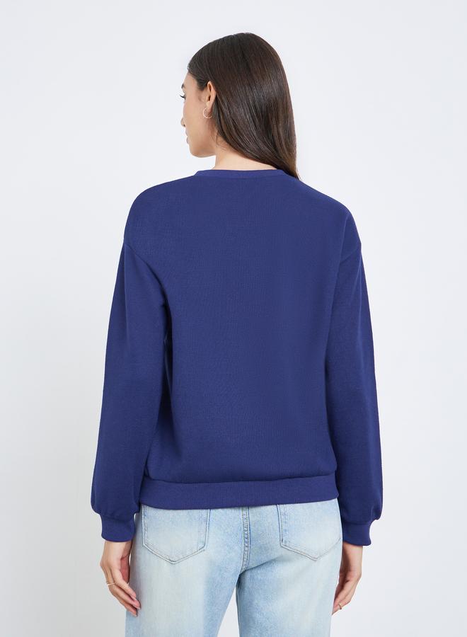 Take Two Navy Blue Solid Round Neck Sweatshirt - Image 5