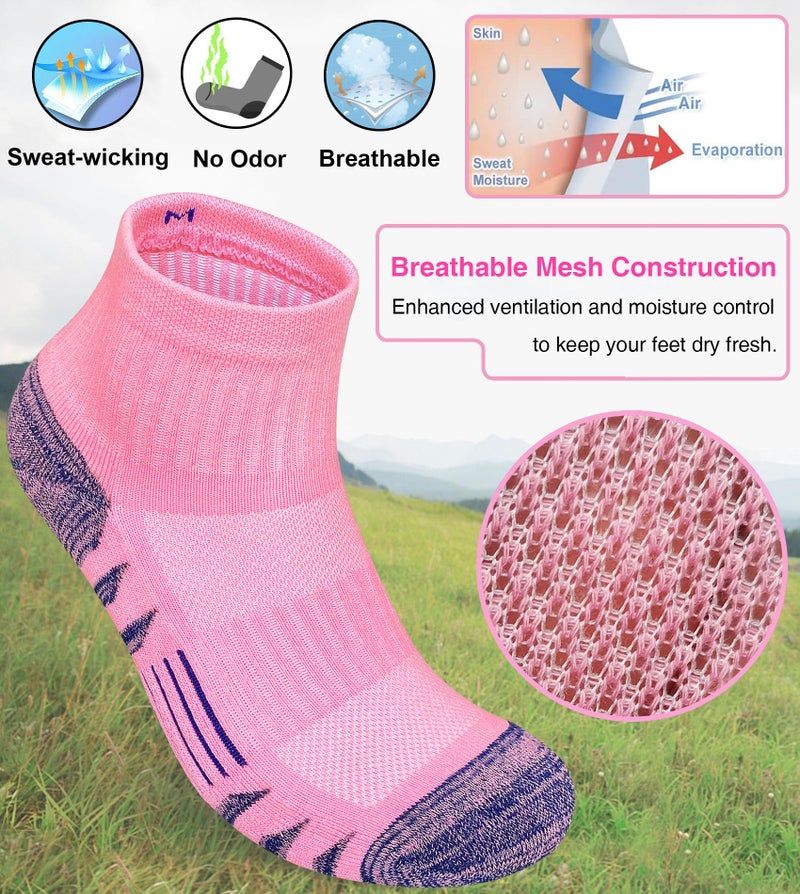 Heyoboy Womens Ankle Anti-blister Thick Cushioned Cotton Wicking Hiking Athletic Running Socks 5 Pairs - Image 4