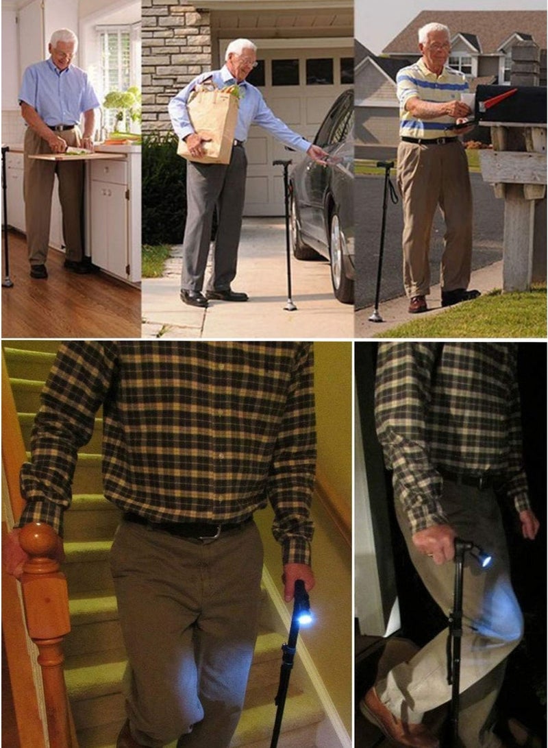 عكاز قابل للطي بخمس أجزاء مع ضوء LED – عكاز ألمنيوم قابل للتعديل لدعم المسنين - Image 1