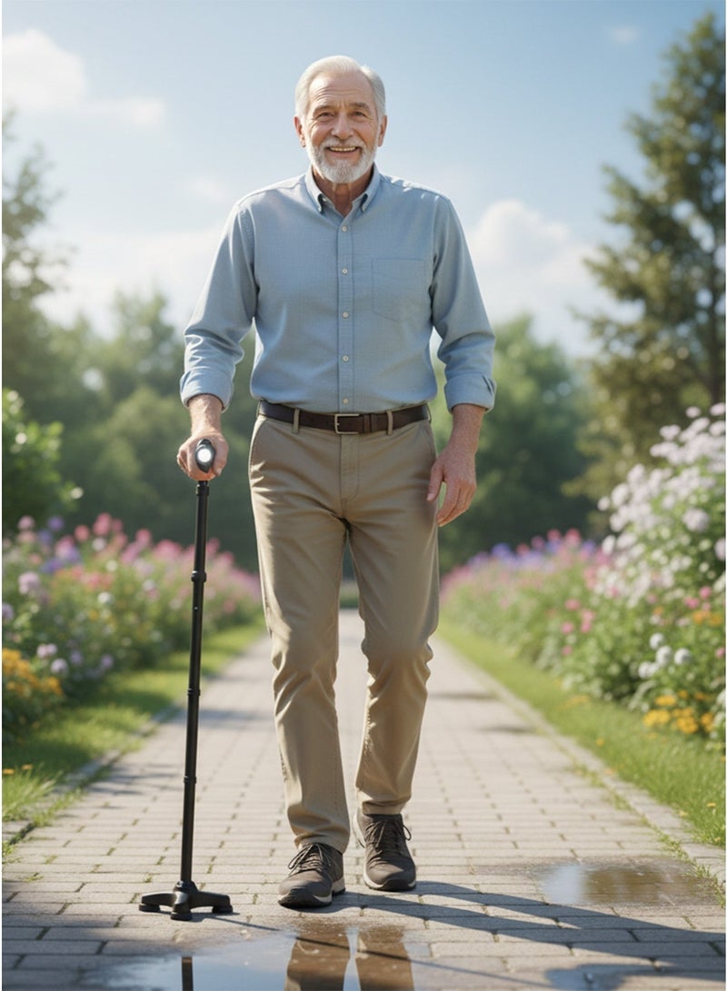Five-Section Folding Walking Cane with LED Light – Adjustable Aluminum Crutch for Elderly Support - Image 1