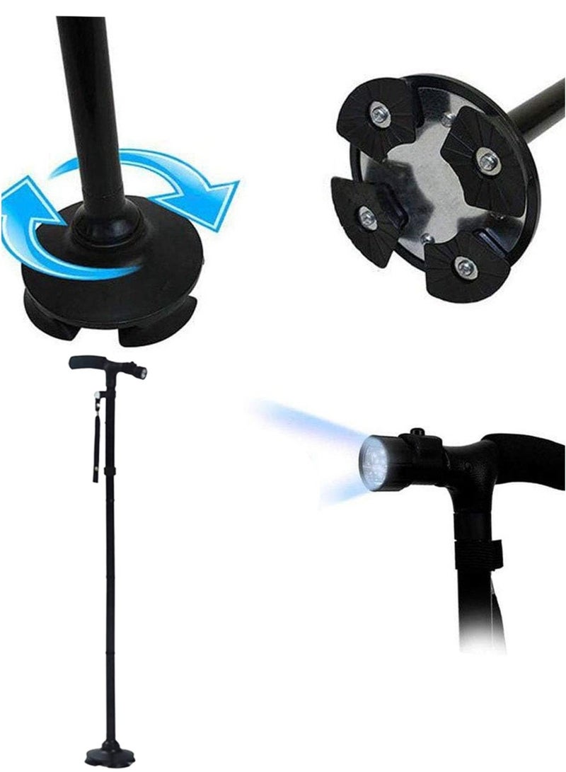 Five-Section Folding Walking Cane with LED Light – Adjustable Aluminum Crutch for Elderly Support - Image 5