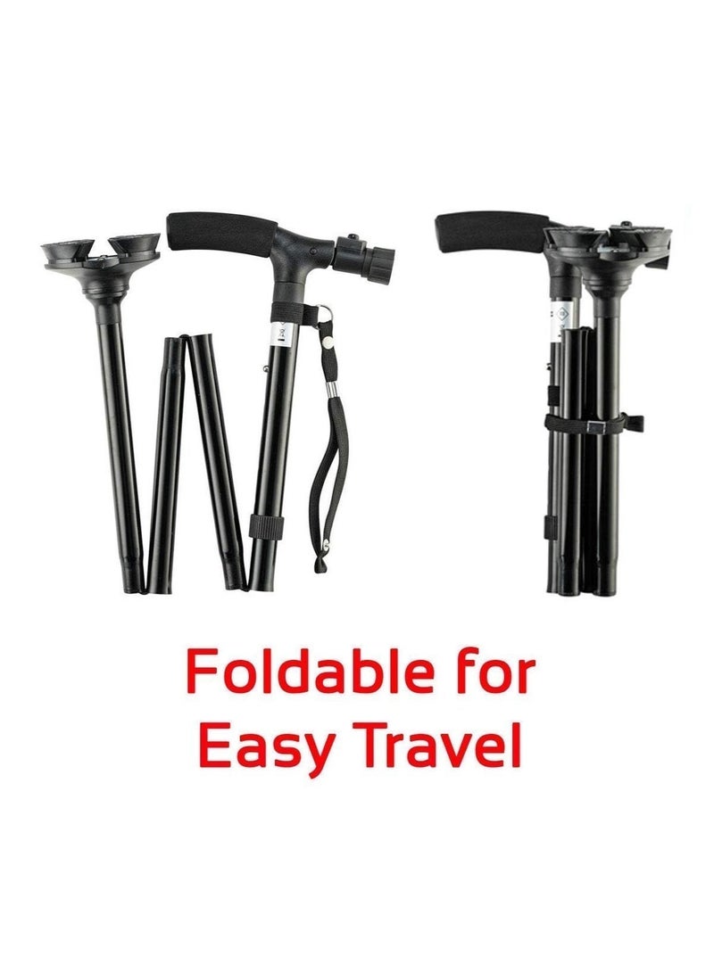 Five-Section Folding Walking Cane with LED Light – Adjustable Aluminum Crutch for Elderly Support - Image 4