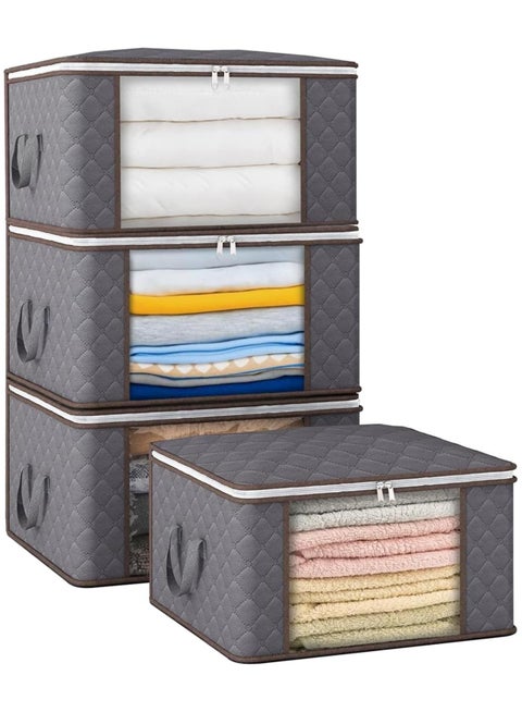 4 Large Storage Bags, Clothes Storage Bins Foldable Closet Organizers Storage Containers with Durable Handles Thick Fabric for Blanket Comforter Clothing Bedding
