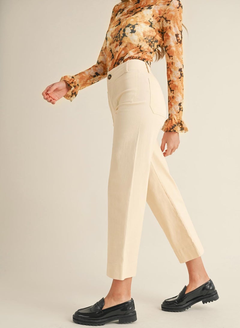 miduo Womens Summer Spring Casual Capris Pants Button Zipper High Waisted Cropped Straight Leg Pants Trousers with Pockets Beige 26 - Image 3