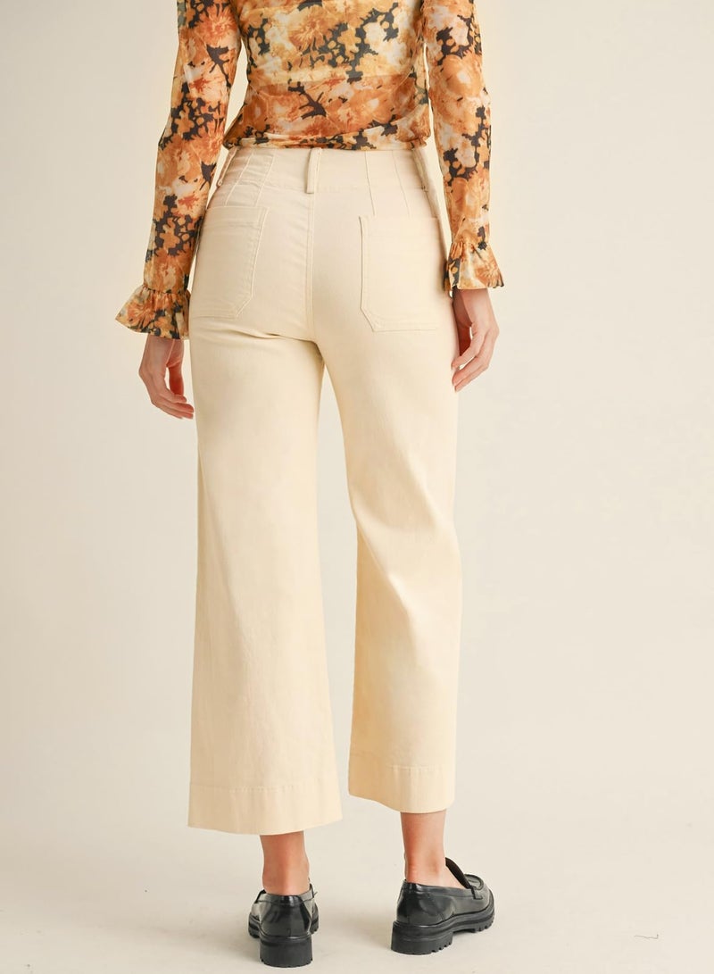 miduo Womens Summer Spring Casual Capris Pants Button Zipper High Waisted Cropped Straight Leg Pants Trousers with Pockets Beige 26 - Image 5