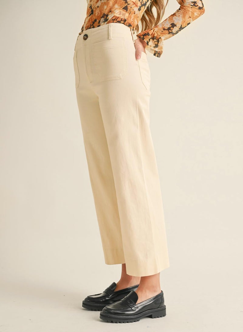 miduo Womens Summer Spring Casual Capris Pants Button Zipper High Waisted Cropped Straight Leg Pants Trousers with Pockets Beige 26 - Image 4