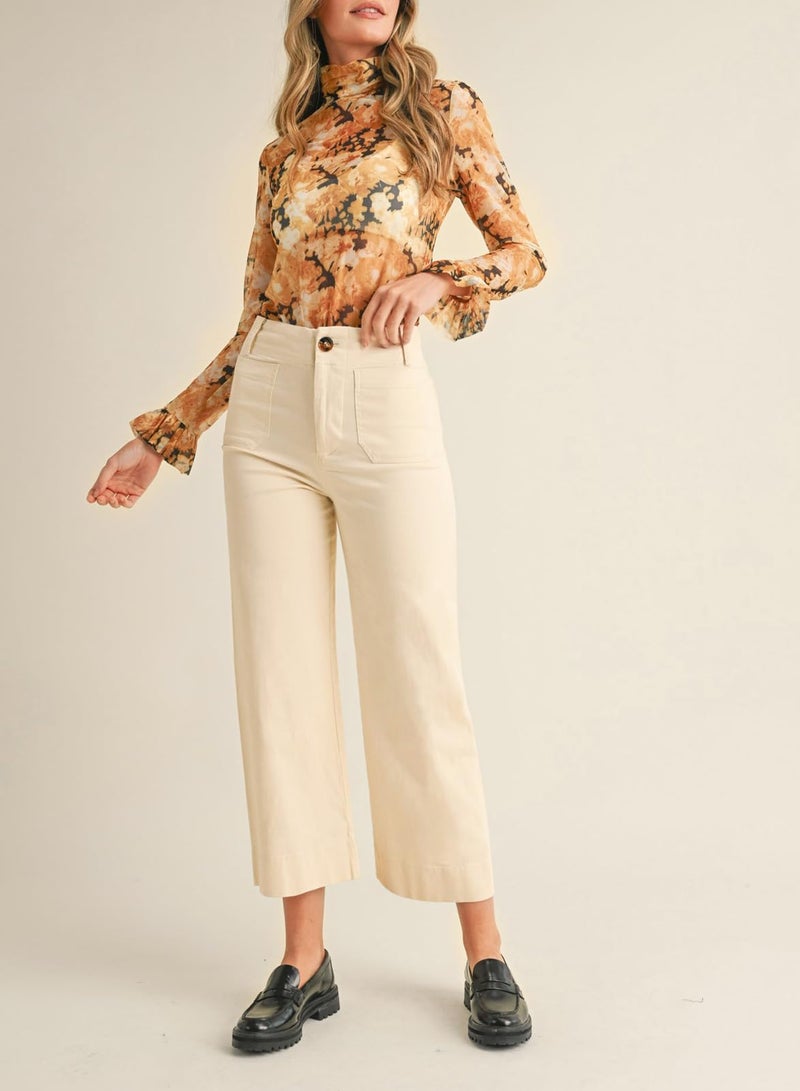 miduo Womens Summer Spring Casual Capris Pants Button Zipper High Waisted Cropped Straight Leg Pants Trousers with Pockets Beige 26 - Image 2