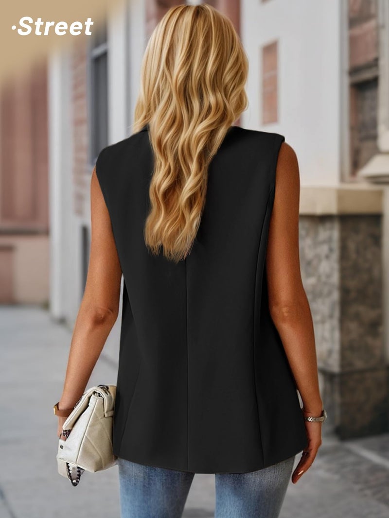 Mina Self Vest Tops for Women 2025 Summer Black Clothes Outfits Waistcoat Outerwear Vests Sleeveless Cardigans Fashion Dressy Trendy Suit Women's Tops Lightweight Casual Womens Ladies Blazers Jackets - Image 5