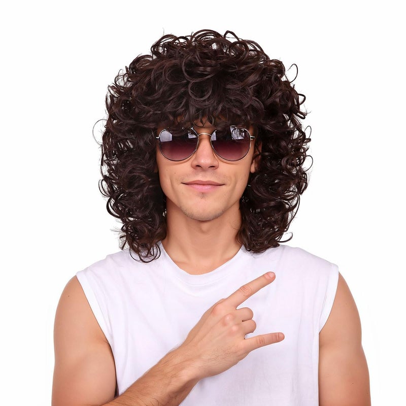 FantaLook Short Curly Brown Halloween Cosplay Wig for Men