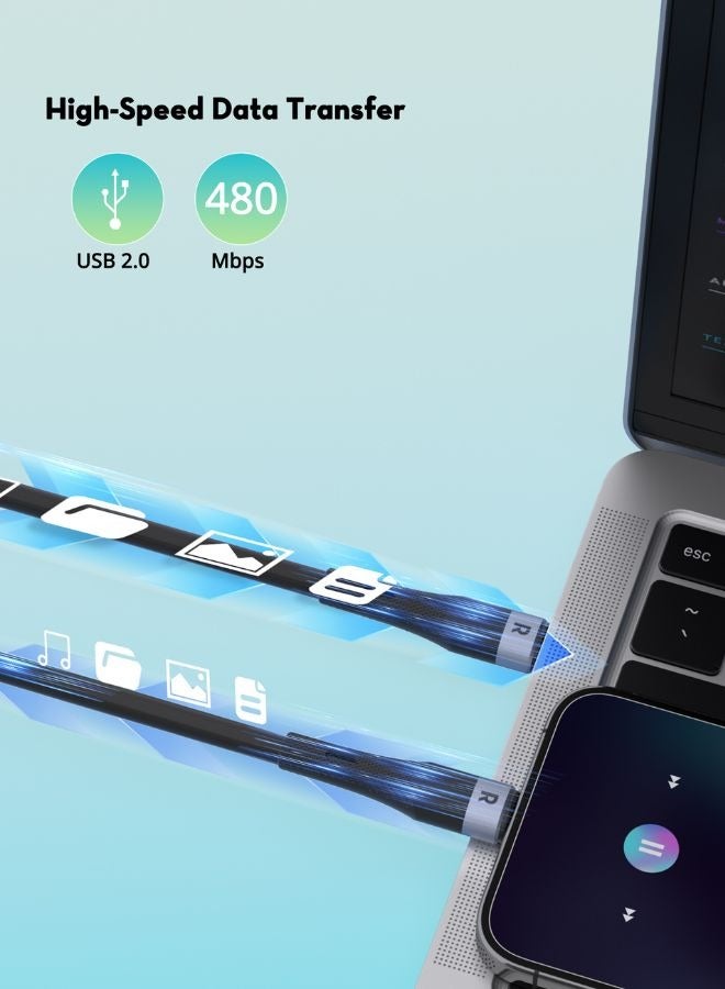 راف باور كابل شحن USB-C إلى USB-C بقوة 60 واط بطول 1 متر (3.3 قدم)، سيليكون سائل + ألمنيوم، عمر انحناء يزيد عن 20,000، توافق مع الحافظات، CB1038 - Image 4