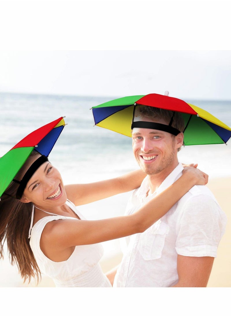 Y&D - Umbrella Hat, 4 Pcs Colorful Hats - 20 Inch, Hands Free, Funny Rainbow Beach Party Hats, Adjustable Size Fits All Ages, Kids, Men Women - Image 1
