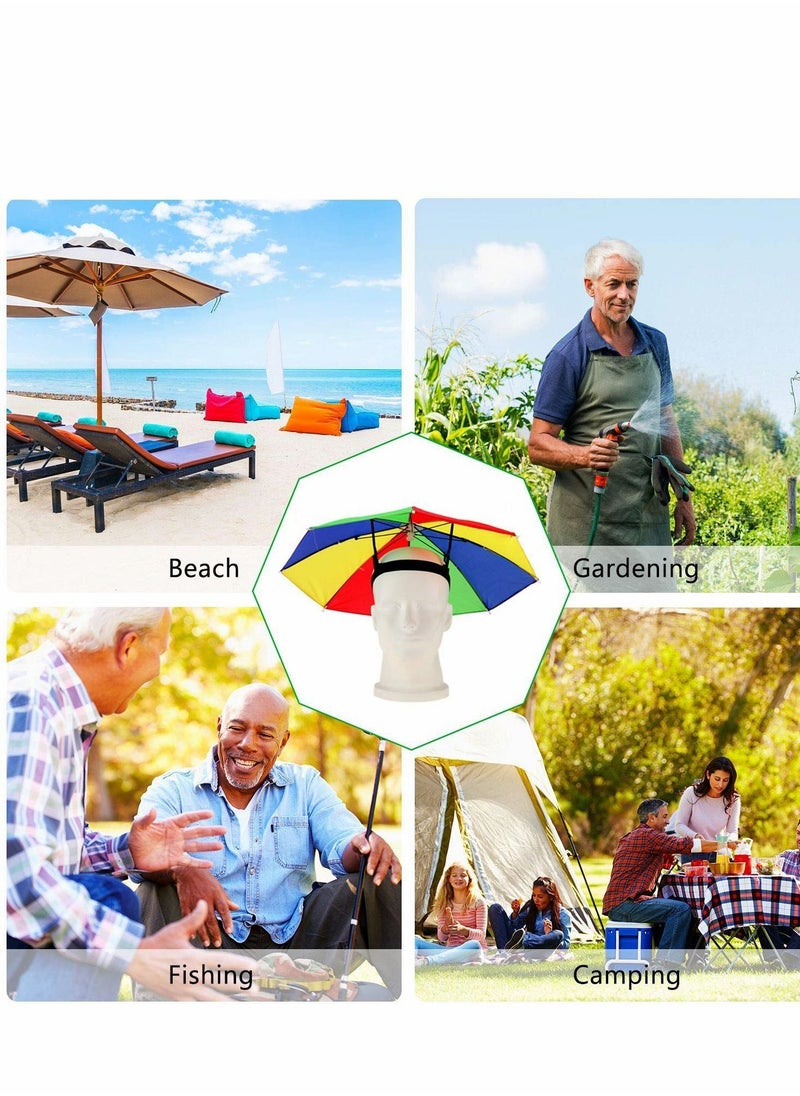 Y&D - Umbrella Hat, 4 Pcs Colorful Hats - 20 Inch, Hands Free, Funny Rainbow Beach Party Hats, Adjustable Size Fits All Ages, Kids, Men Women - Image 1
