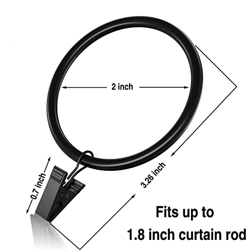 Lansian 20Pack Curtain Rings with Clips, Drapery Clips for Curtain, Drapery Rings with Clips for Hanging Drapery Drapes Bows, 2 inch Interior Diameter, Fits up to 1.8in Curtain Rod, Vintage Black - Image 2
