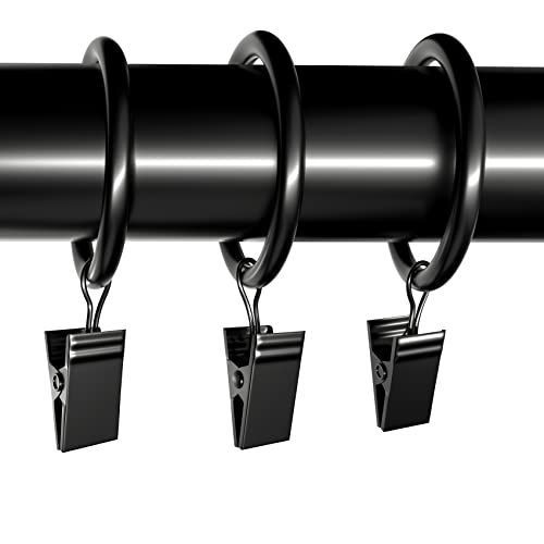 Lansian 20Pack Curtain Rings with Clips, Drapery Clips for Curtain, Drapery Rings with Clips for Hanging Drapery Drapes Bows, 2 inch Interior Diameter, Fits up to 1.8in Curtain Rod, Vintage Black - Image 1