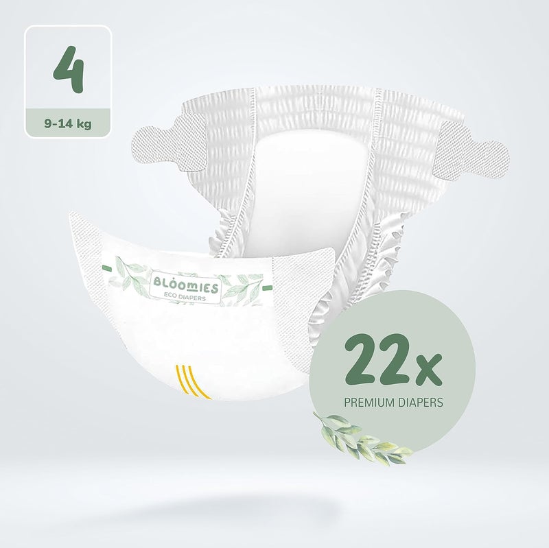Bloomies Premium Baby Diapers Size 2,3,4, Counts 22,40,66,120, Wetness Indicator Eco-friendly and Hypoallergenic Ultra-soft Nappy Diaper Skin Friendly, Leakage Protection,100% Organic Natural Bamboo - Image 3