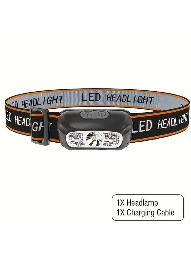 Black Induction Sensor LED Headlamp High Brightness Mini USB Rechargeable Flashlight Portable Camping Searchlight - Image 1