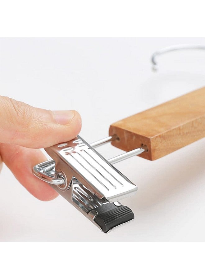 Kuber Industries Hanger|Steel Adjustable Clips|Wooden Natural Finish Closet Hanger with Swivel Hook for Clothes & Classical Lifestyle|Pack of 3 (Brown) - Image 3