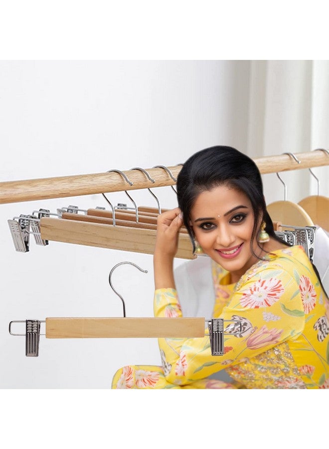 Kuber Industries Hanger|Steel Adjustable Clips|Wooden Natural Finish Closet Hanger with Swivel Hook for Clothes & Classical Lifestyle|Pack of 3 (Brown) - Image 5