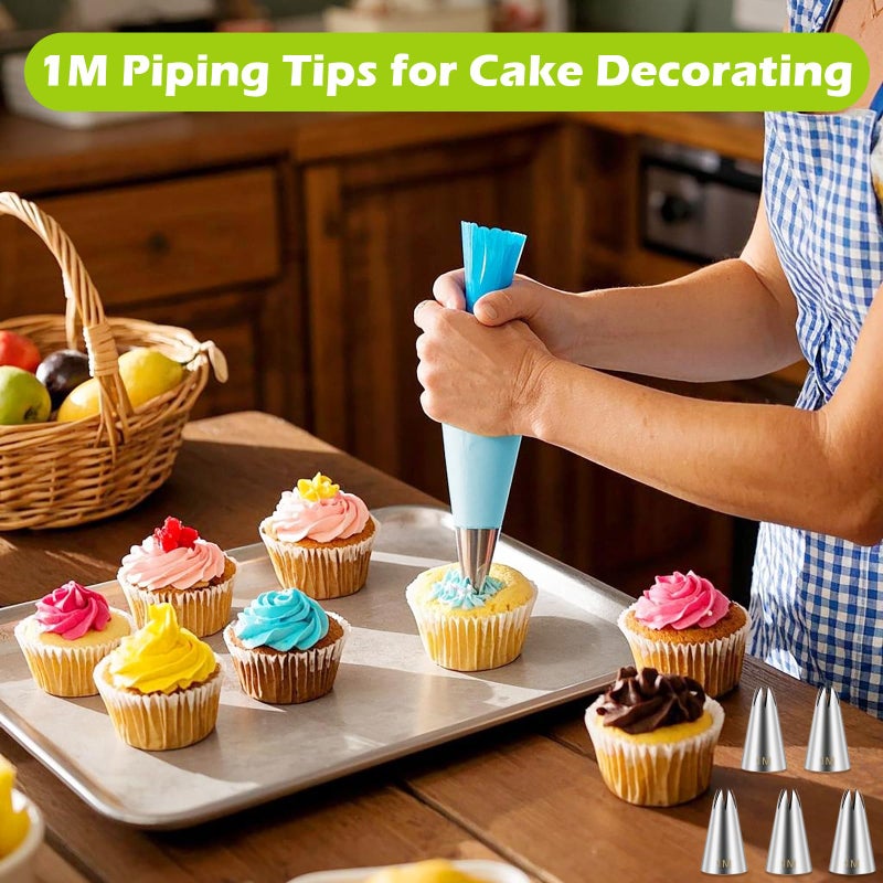 Suuker 1M Piping Tips, Stainless Steel Large Star Piping Tips Set, Cupcake Pastry Tips for Cookie and Cake Decorating, DIY Cream, 5 Pieces - Image 2